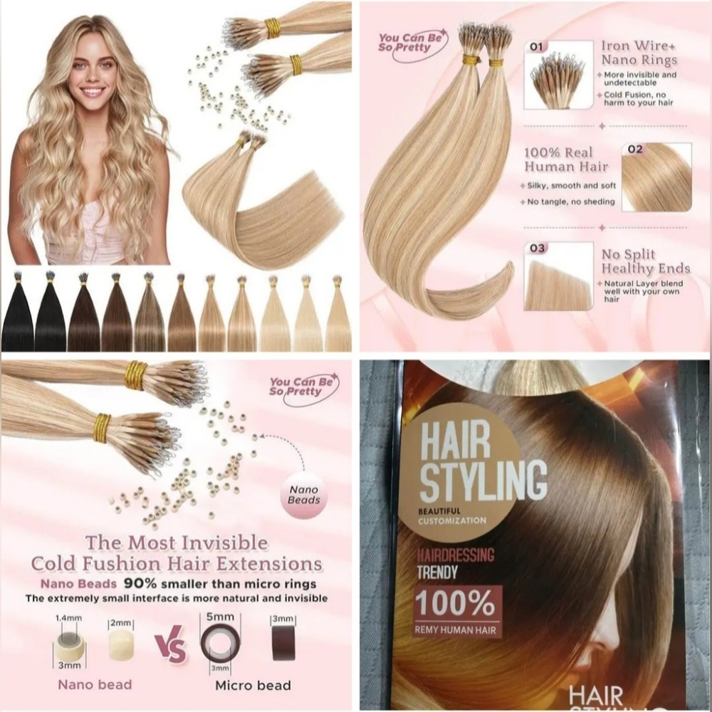 New #2430 Nano Tip Hair Extensions Human Hair 20" 12P613 Golden Brown & Blonde